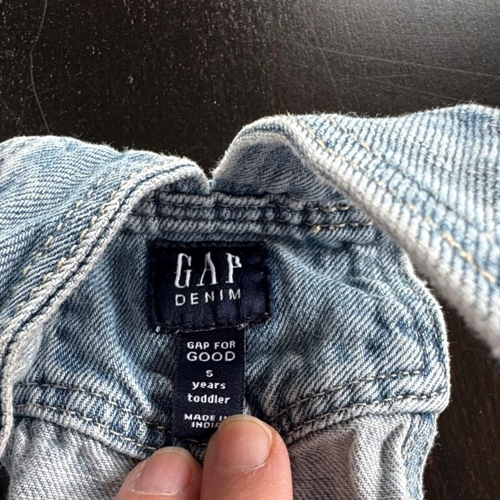 GAP Light Wash Denim Short Overalls with Heart Patch